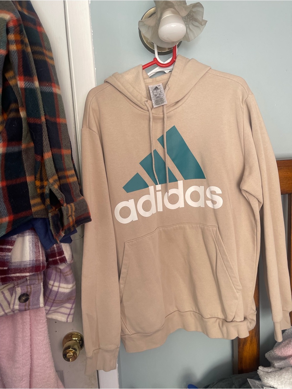adidas Beige Hoodie with Teal Logo
